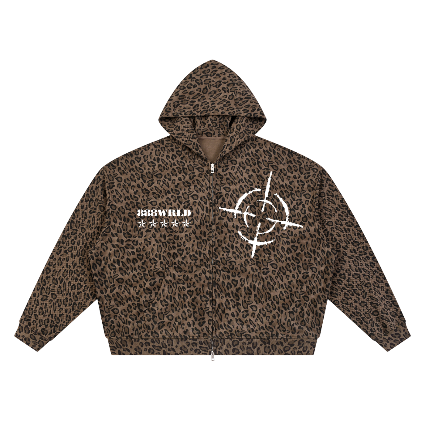 Leopard Print Waffle Full Zip Hoodie