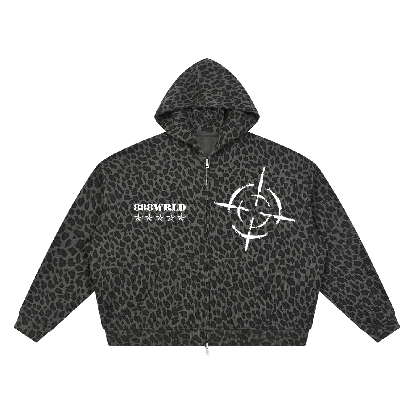 Leopard Print Waffle Full Zip Hoodie