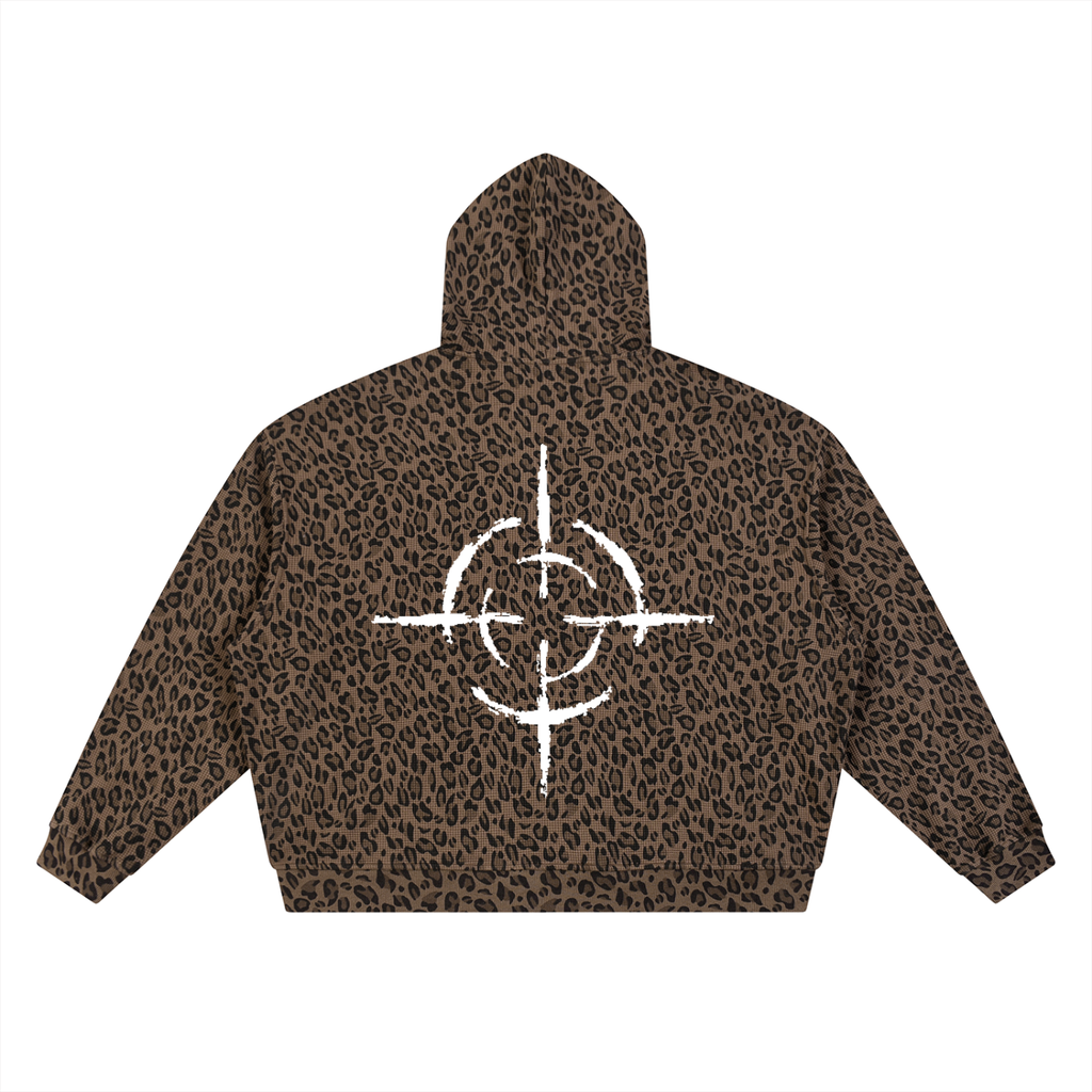 Leopard Print Waffle Full Zip Hoodie