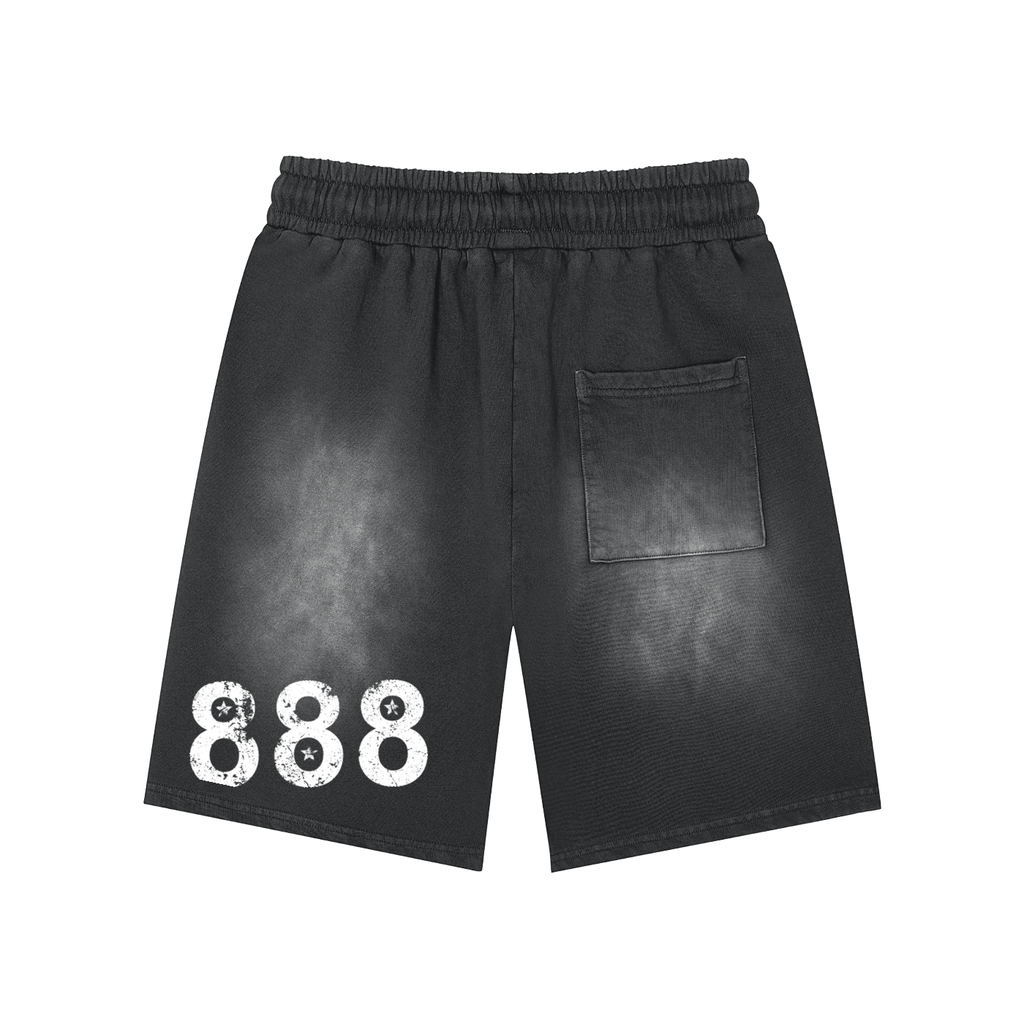 Rectangle Patch Monkey Washed Shorts