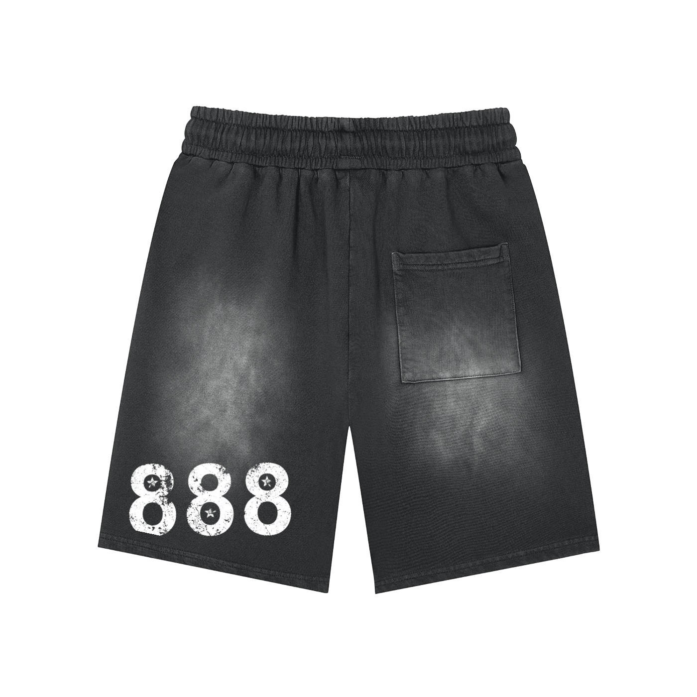 Rectangle Patch Monkey Washed Shorts