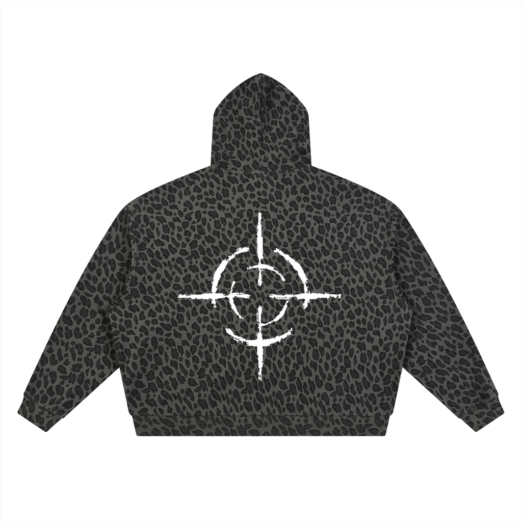 Leopard Print Waffle Full Zip Hoodie